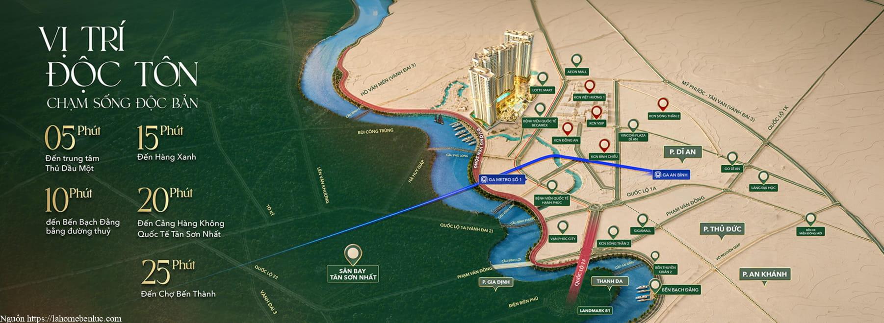 Bản đồ vị trí The Emerald River Park thể hiện kết nối giao thông và tiện ích hiện có trong khu vực