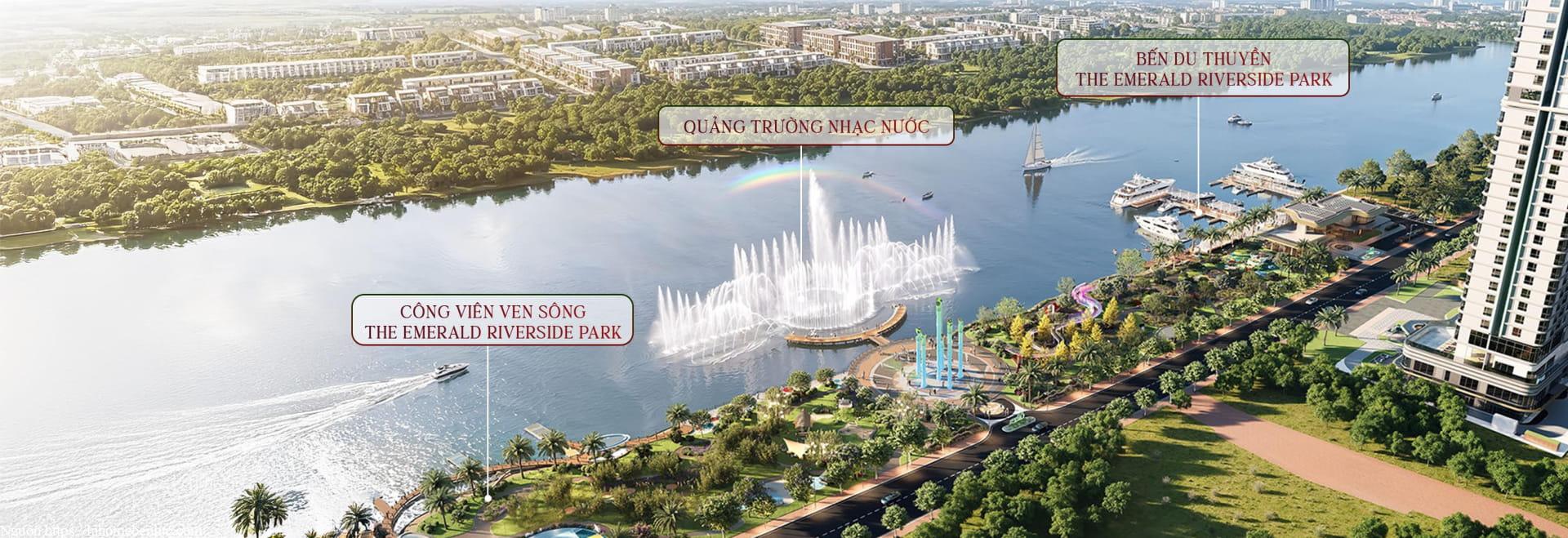 Công viên ven sông, Quảng trường nhạc nước và bến du thuyền The Emerald Riverside Park
