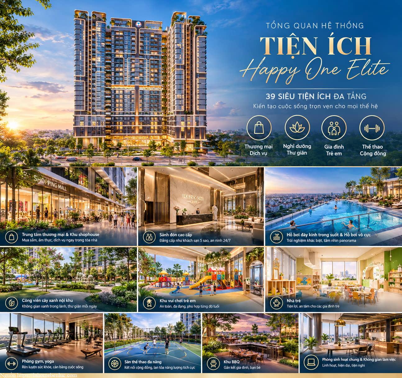 Happy One Elite với 39 siêu tiện ích bố trí đa tầng phục vụ cư dân