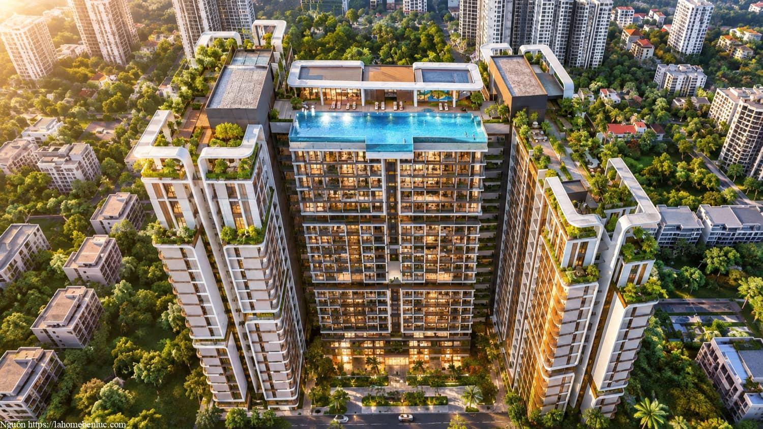 Phối cảnh gần khu căn hộ Happy One Elite gồm ba block cao 25 tầng, phù hợp cư dân đô thị hiện đại