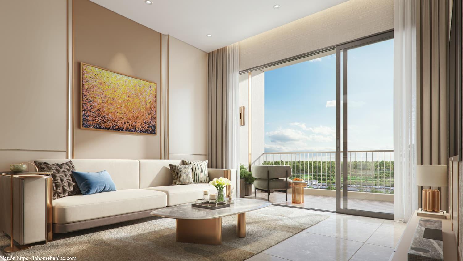 Phòng khách căn hộ 2 phòng ngủ tại Happy One Elite