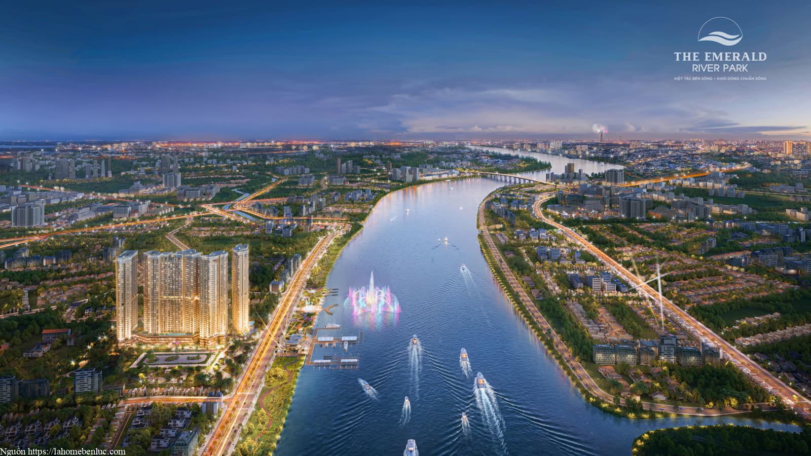 The Emerald River Park bên sông Sài Gòn nhìn từ trên cao xuống toàn cảnh