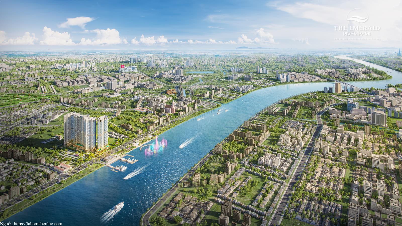 The Emerald River Park nhìn từ trên không bên kia bờ sông