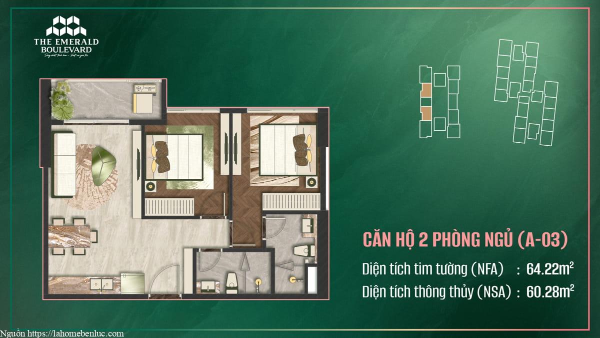 Thiết Kế Căn Hộ 2PN A-03 The Emerald Boulevard