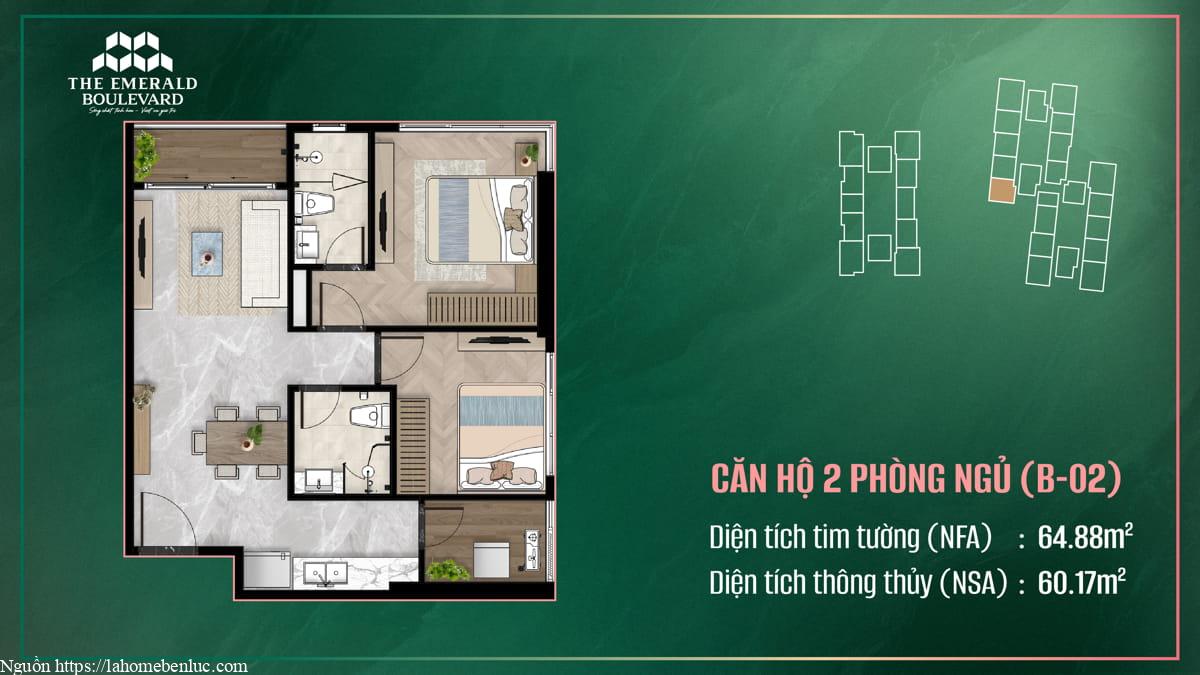 Thiết Kế Căn Hộ 2PN B-02 The Emerald Boulevard