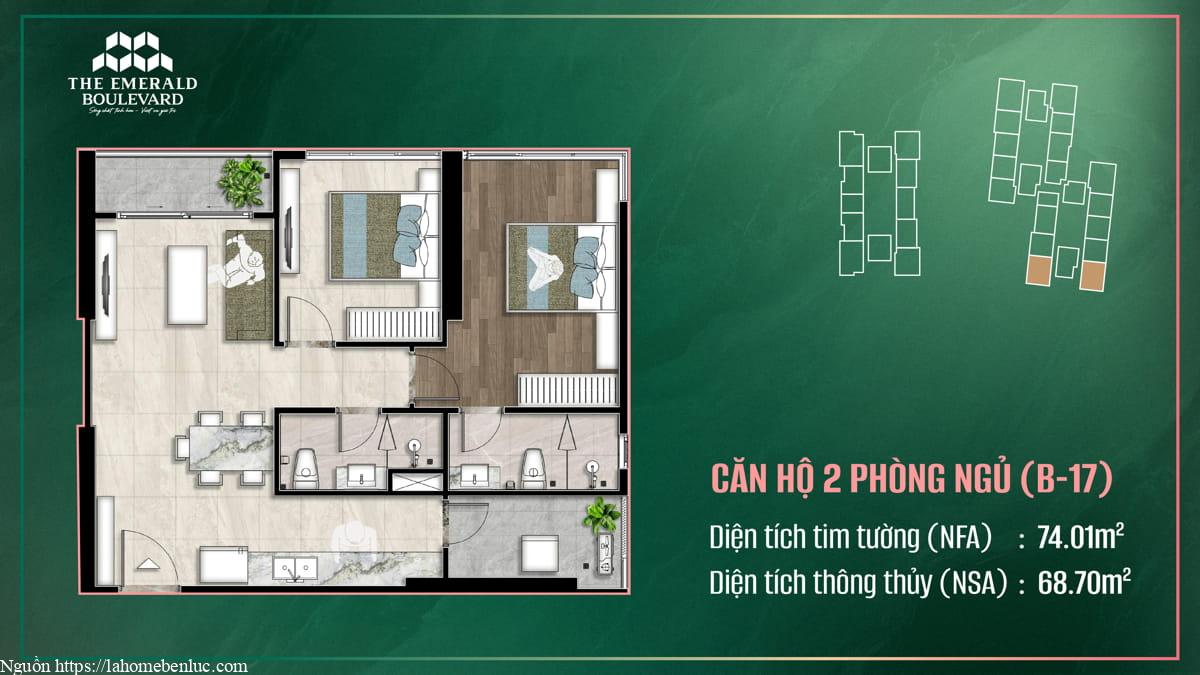 Thiết Kế Căn Hộ 2PN B-17 The Emerald Boulevard