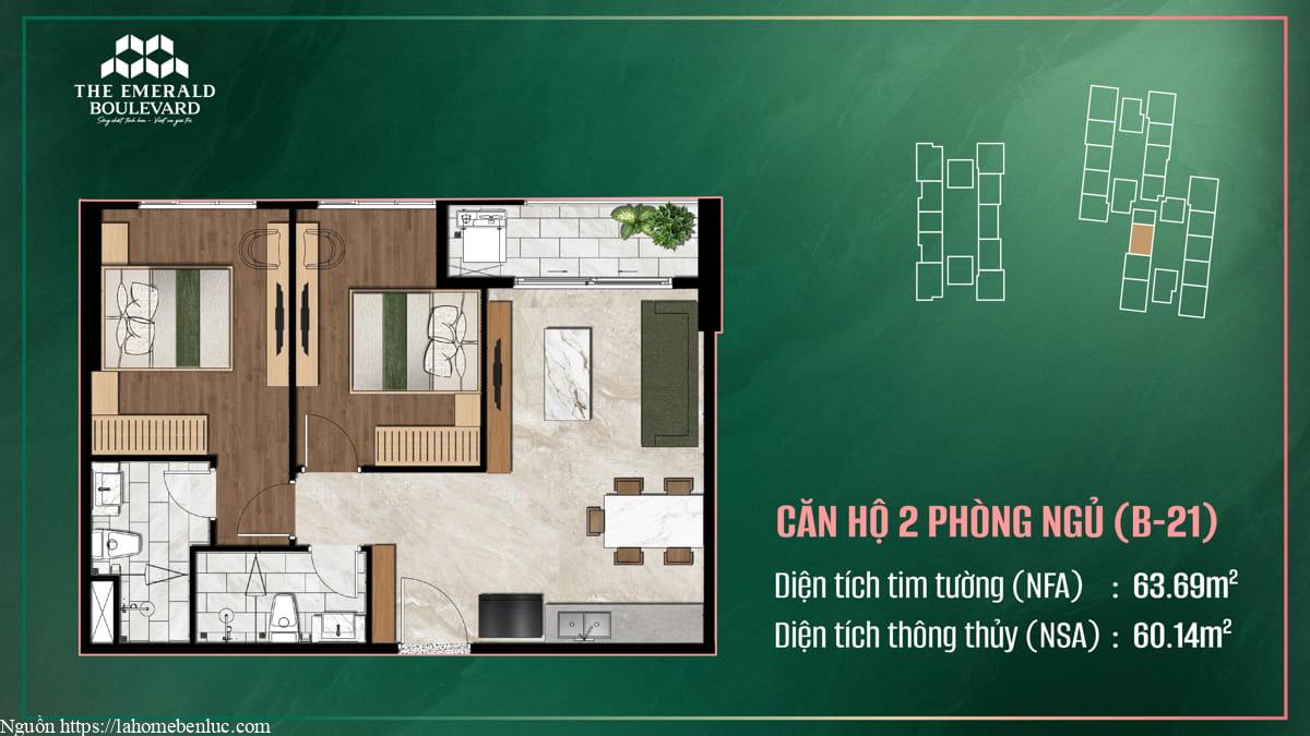 Thiết Kế Căn Hộ 2PN B-21 The Emerald Boulevard