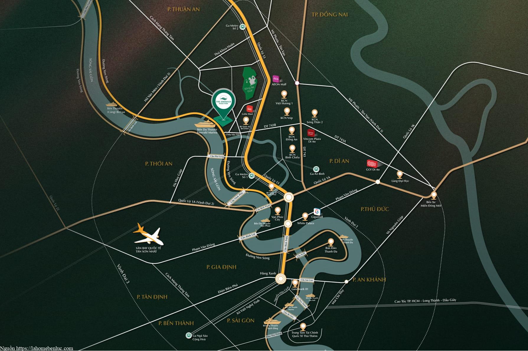 Vị trí The Emerald River Park với các tuyến giao thông nối kết, đường tiếp cận và liên kết hạ tầng xung quanh dự án